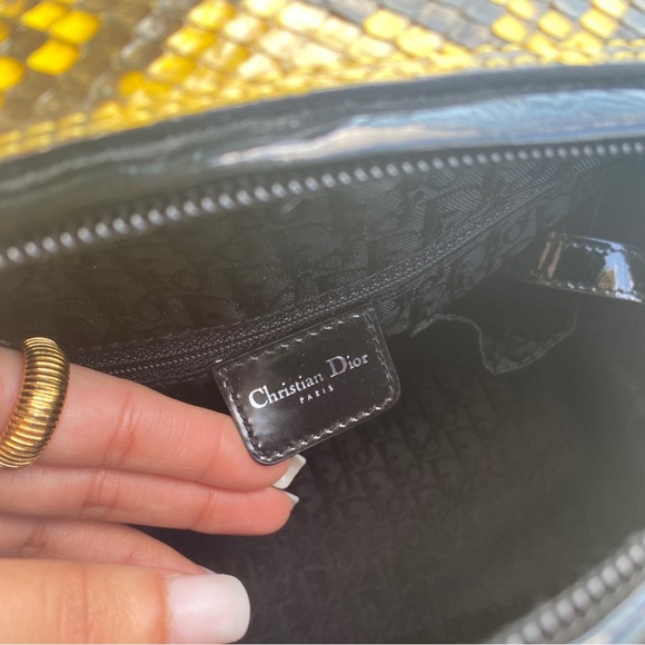 Christian Dior Green Leopard Print and Yellow SnakeSkin Gambler Bag - Picture 13 of 17